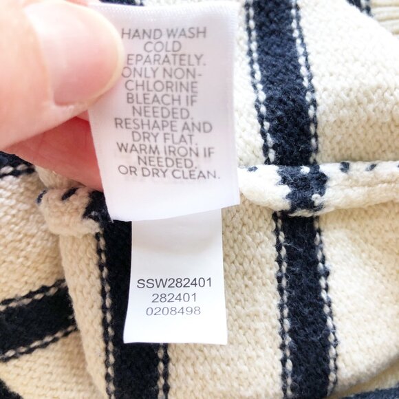 J. JILL Striped White Navy Knit Crew Neck Sweater Button Collar Womens Medium - Picture 7 of 10